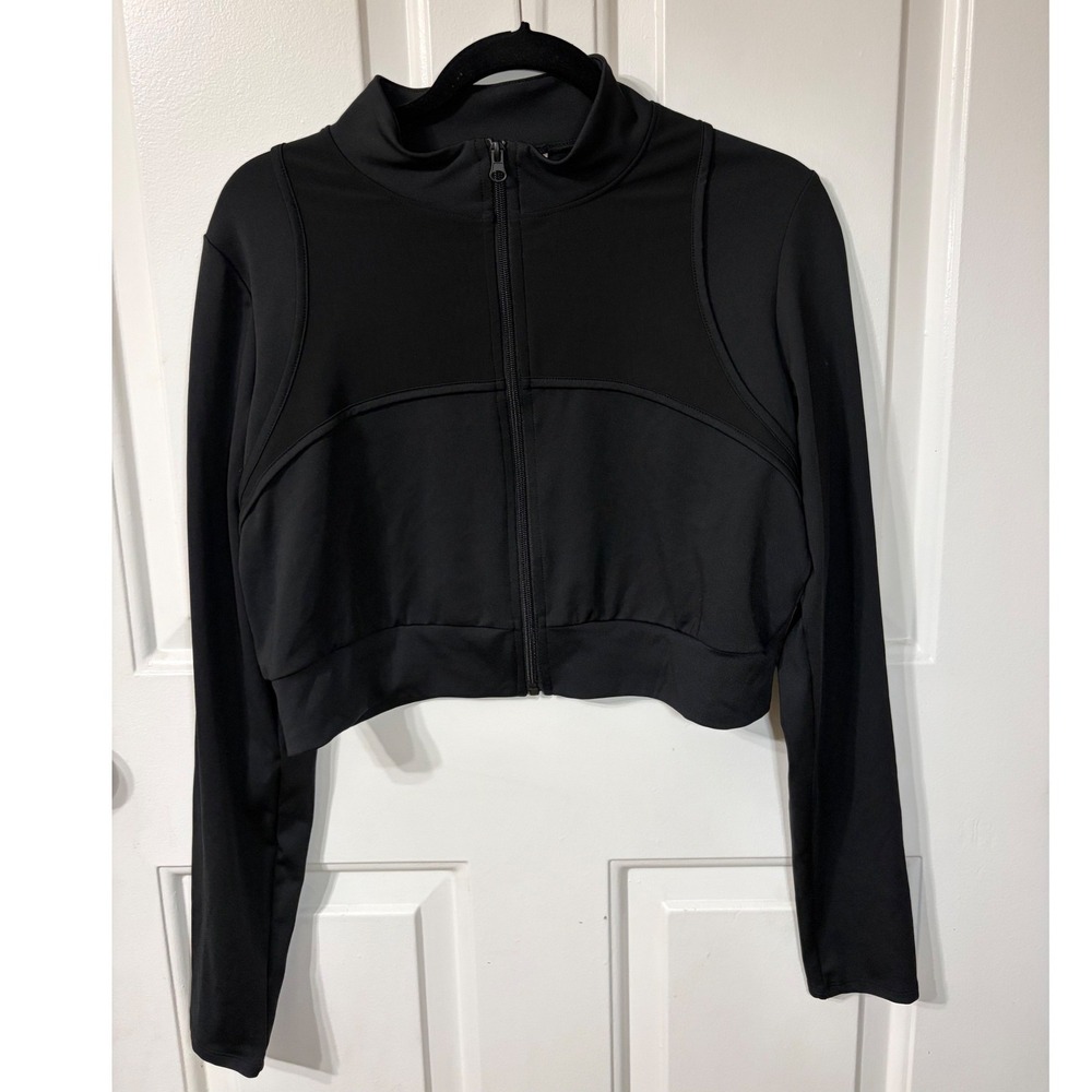 Flex Time | Cropped Full Zip Athletic Jacket | XL || Black |